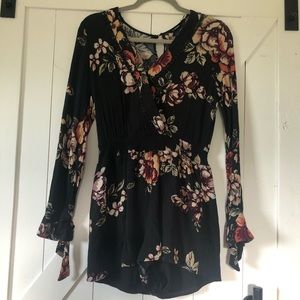 Black floral long sleeve romper